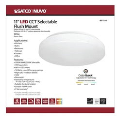 11" ACRYLIC LED FLUSH FIXTURE Satco 11 inch; Acrylic Round; Flush Mounted; LED Light Fixture; CCT Selectable; White Finish; 120V