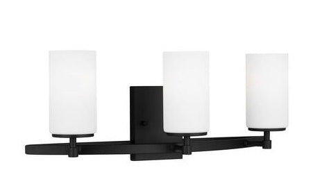 Alturas Midnight Black 3 Lamp Vanity with LED Bulbs and Frosted Glass Shades