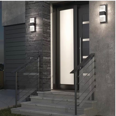 Mazza Black Modern Integrated LED Outdoor Hardwired Garage and Porch Light Lantern Sconce