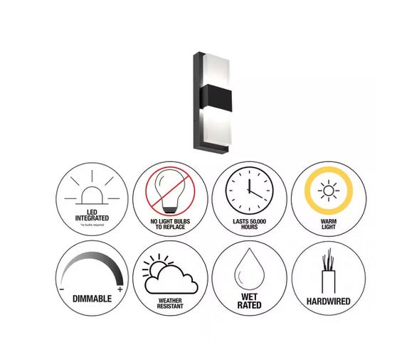 Mazza Black Modern Integrated LED Outdoor Hardwired Garage and Porch Light Lantern Sconce
