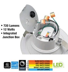 ETI 6 in. Canless Selectable CCT LED Recessed Light Trim Integrated Junction Box 2-Way Mounting Recessed Boxless 960 Lumens