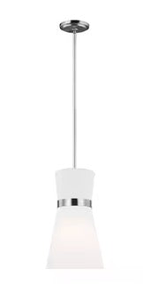 Clark 1-Light Satin Brass or Brushed Nickel Pendant with White Linen Shade and LED Light Bulb