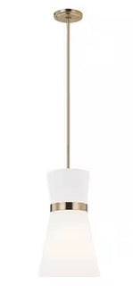 Clark 1-Light Satin Brass or Brushed Nickel Pendant with White Linen Shade and LED Light Bulb