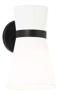 Clark 7 in. 1-Light Wall Sconce With White Linen Shade and LED Light Bulb