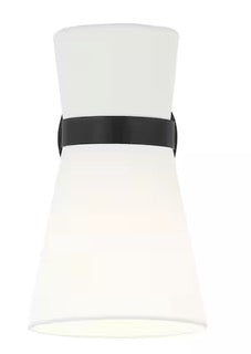 Clark 7 in. 1-Light Wall Sconce With White Linen Shade and LED Light Bulb