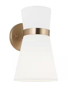 Clark 7 in. 1-Light Wall Sconce With White Linen Shade and LED Light Bulb