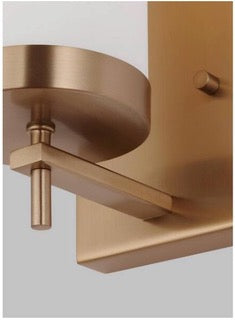 Zire 4.375 in. 1-Light Satin Brass Dimmable LED Bath Vanity Light with Etched White Glass Shade