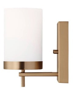 Zire 4.375 in. 1-Light Satin Brass Dimmable LED Bath Vanity Light with Etched White Glass Shade
