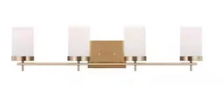 Zire 34 in. 4-Light Satin Brass Dimmable Bath Vanity Light with Etched White Glass Shades