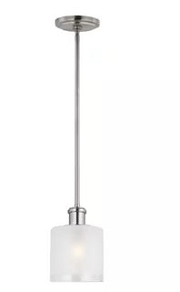 Norwood 1-Light Transitional Mini Pendant with Clear Highlighted Satin Etched Glass Shade In Brushed Nickel or Bronze