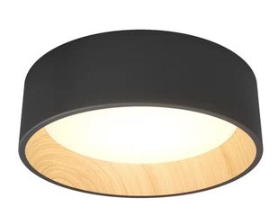 Artika Alton 13 in. 1-Light Black & Wood Integrated Selectable LED Modern Flush Mount Ceiling Light for Kitchen and Hallway