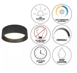 Artika Alton 13 in. 1-Light Black & Wood Integrated Selectable LED Modern Flush Mount Ceiling Light for Kitchen and Hallway
