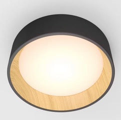 Artika Alton 13 in. 1-Light Black & Wood Integrated Selectable LED Modern Flush Mount Ceiling Light for Kitchen and Hallway