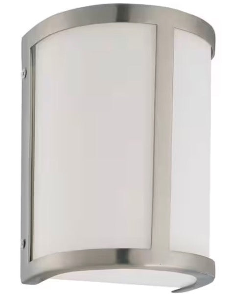 SATCO Odeon 6 in. 1-Light Brushed Nickel Wall Sconce with Satin White Glass Shade