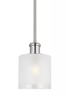 Norwood 1-Light Transitional Mini Pendant with Clear Highlighted Satin Etched Glass Shade In Brushed Nickel or Bronze