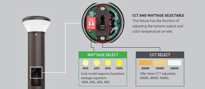 Bollard Light, 26W, 3050 Lumens, Color and Wattage Selectable, 120-277V, Dimmable